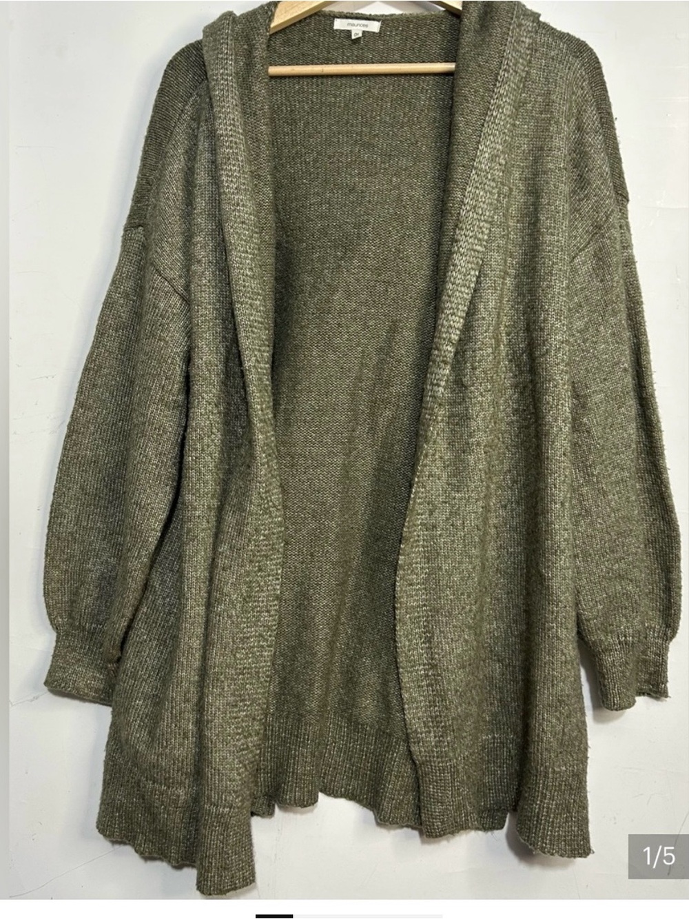 Maurices olive green hooded, open-front knit cardigan sweater sz 0x(14)